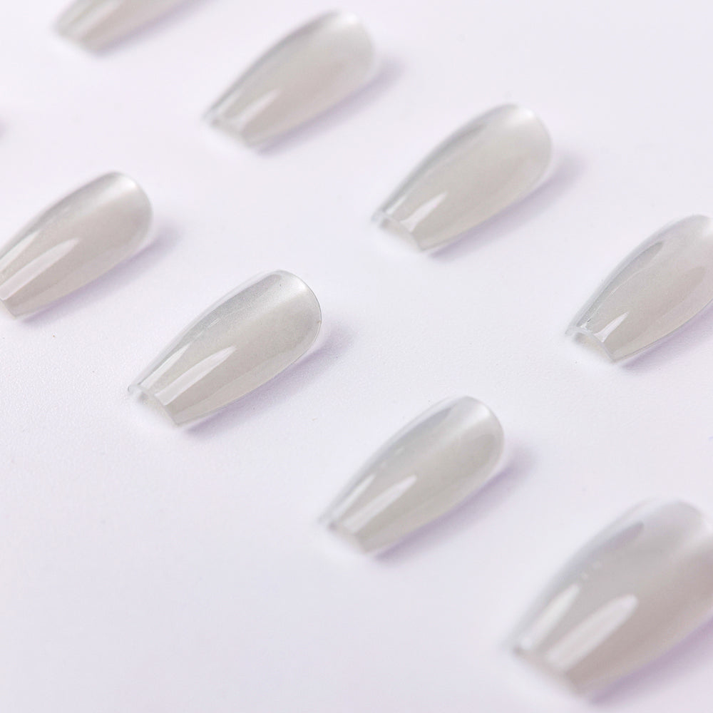 Close-up of Simple Elegance Pacific Pearl Short Press-On Nails – Handcrafted, Durable Fake Nails