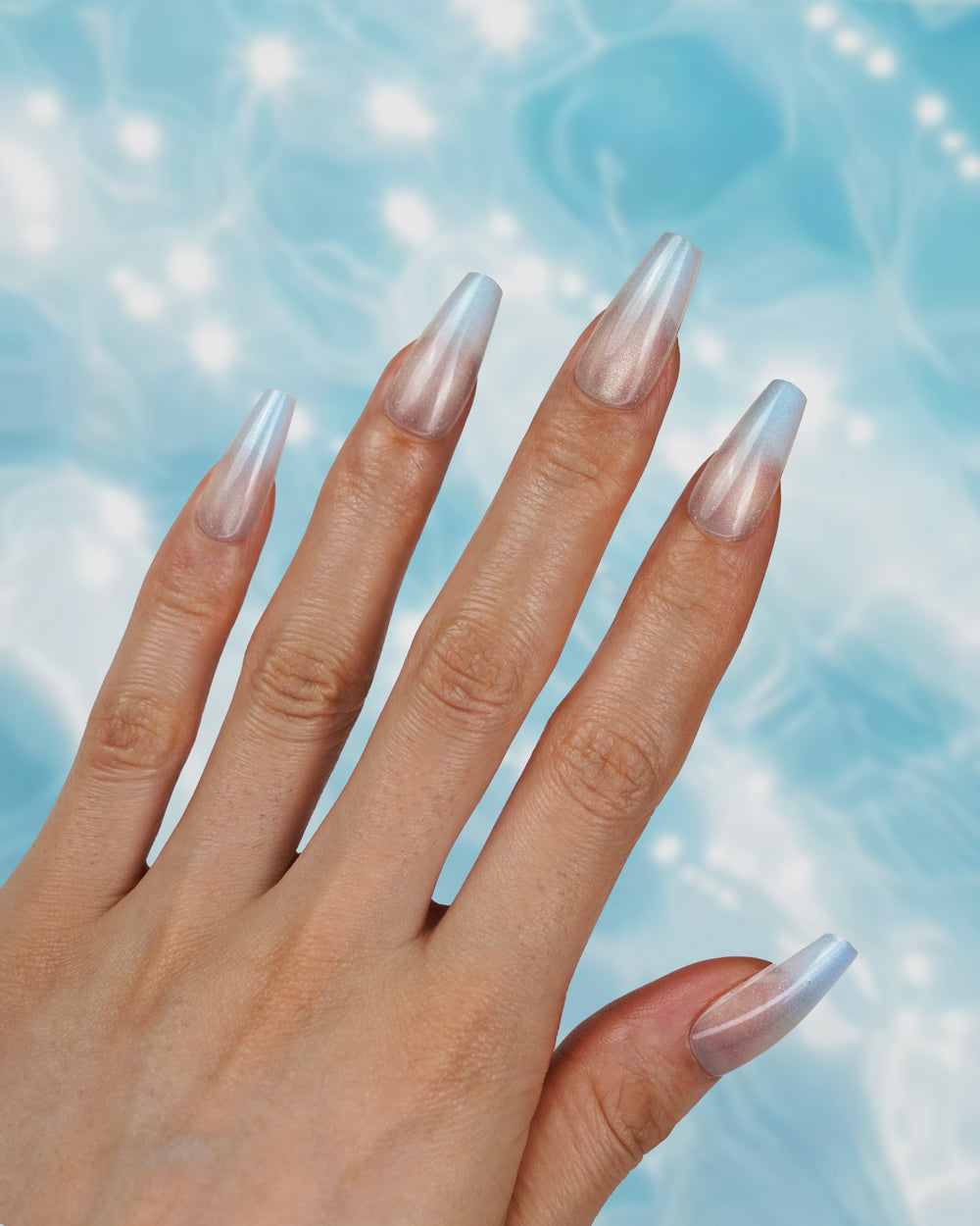 Side View of Model Wearing Simple Elegance Venice Medium Press-On Nails | Elegant Fake Nails for Women