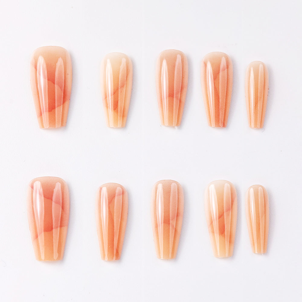 Simple Elegance Marble Peach Medium Press-On Nails – Handcrafted, Durable Fake Nails with Marble Design