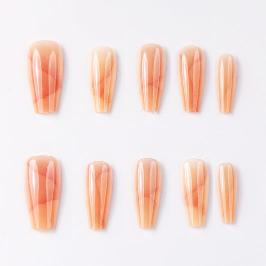 Simple Elegance Marble Peach Medium Press-On Nails – Handcrafted, Durable Fake Nails with Marble Design