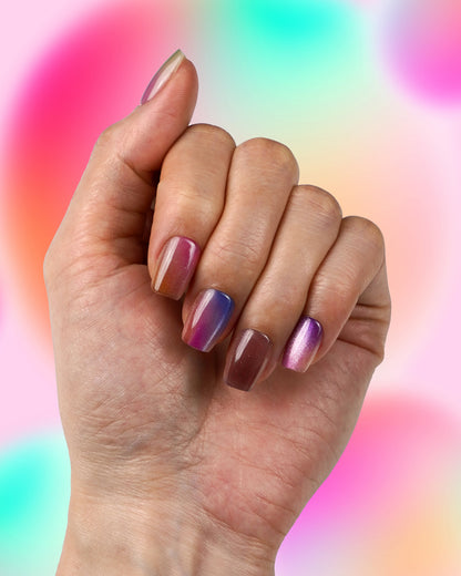 Model showcasing Bubble Lollipop Natural Press-On Nails – Handcrafted Fake Nails for Fun and Colorful Look