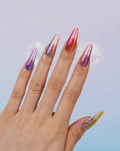 Side View of Model Wearing Bubble Vivid Extra Long Press-On Nails | Elegant Fake Nails for Women