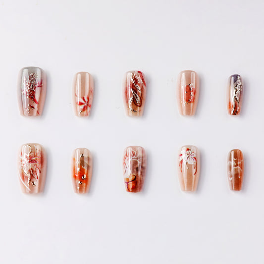 Oriental Dunhuang Short Press-On Nails – Handcrafted Durable Fake Nails Inspired by Dunhuang Culture