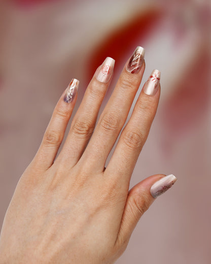 Detailed view of Oriental Dunhuang Short Press-On Nails – Handcrafted, Reusable, and Durable Fake Nails with a Cultural Touch