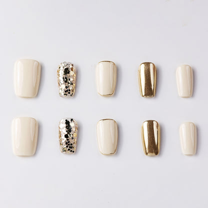 Sparkle Grace Glitter Champagne Short Press-On Nails - Handcrafted, Reusable & Durable Luxury Press-On Nails