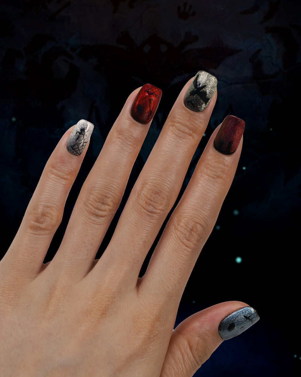 Side View of Model Wearing Seasonal Special Halloween Time Natural Press-On Nails | Elegant Fake Nails for Fall Season