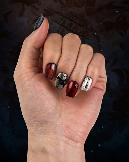 Model Wearing Seasonal Special Halloween Time Natural Press-On Nails | Stylish and Easy-to-Apply Fake Nails for Women | Front View