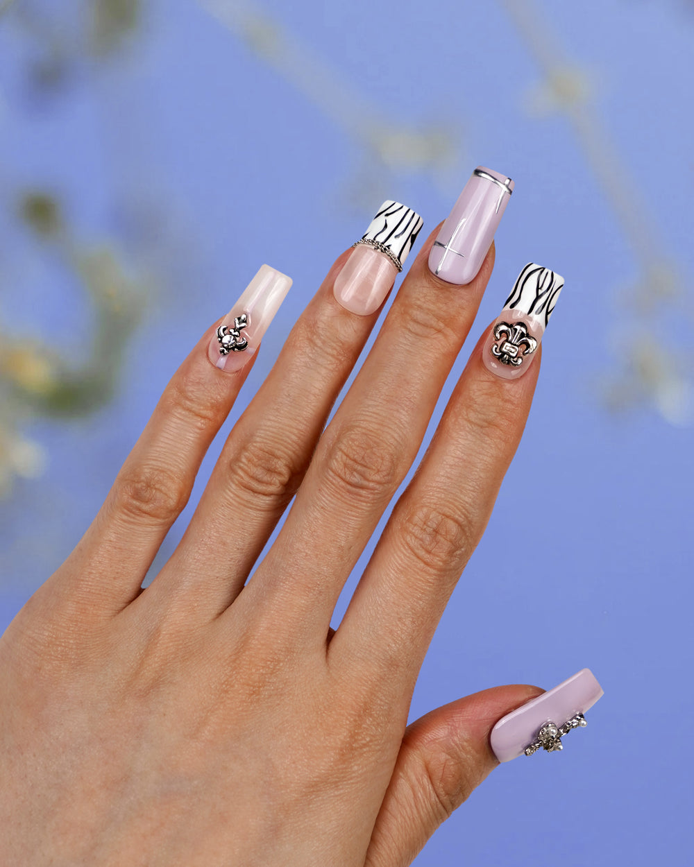 Detailed view of Modern Spice Creamy Cross Long Press-On Nails – Handcrafted, Durable Fake Nails with Creamy Cross Design