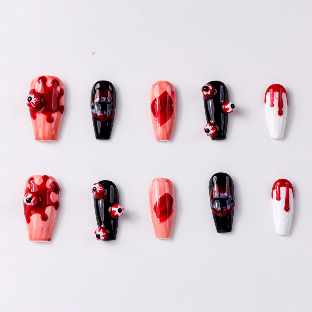 Seasonal Special Halloween Eyeballs Medium Press-On Nails – Handcrafted Durable Fake Nails for a Spooky Look