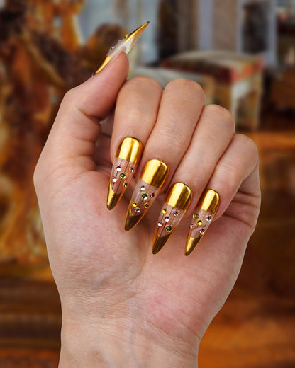 Hand model wearing Versailles Just Gold Extra Long Press-On Nails - Fashionable, Reusable & Durable