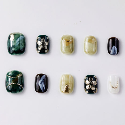 Tokyo Museum The Jade Short Press-On Nails - Handcrafted, Reusable & Durable Luxury Press-On Nails