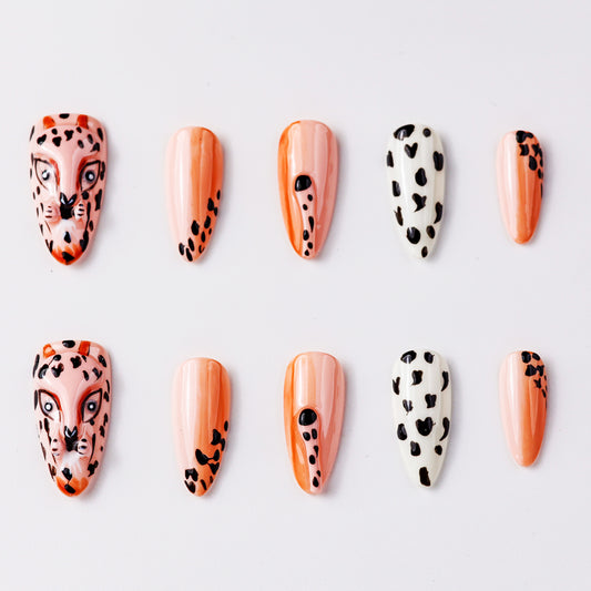 Paw Pal Panthera Pardus Long Press-On Nails – Handcrafted, Durable Fake Nails with Bold Leopard Design