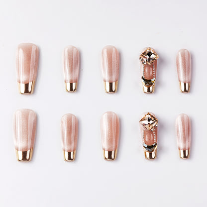 Sparkle Grace The Golden Age Long Press-On Nails - Handcrafted, Reusable & Durable Luxury Press-On Nails