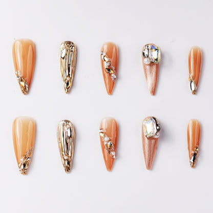 Versailles Nude Crystal Long Press-On Nails - Handcrafted, Reusable & Durable Luxury Press-On Nails