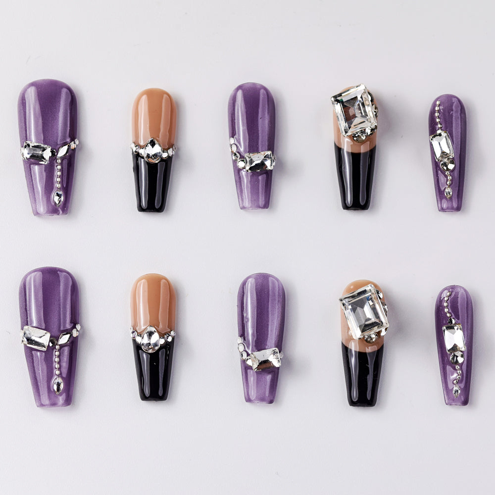 Sparkle Grace Transcendent Violet Long Press-On Nails - Handcrafted, Reusable & Durable Luxury Press-On Nails