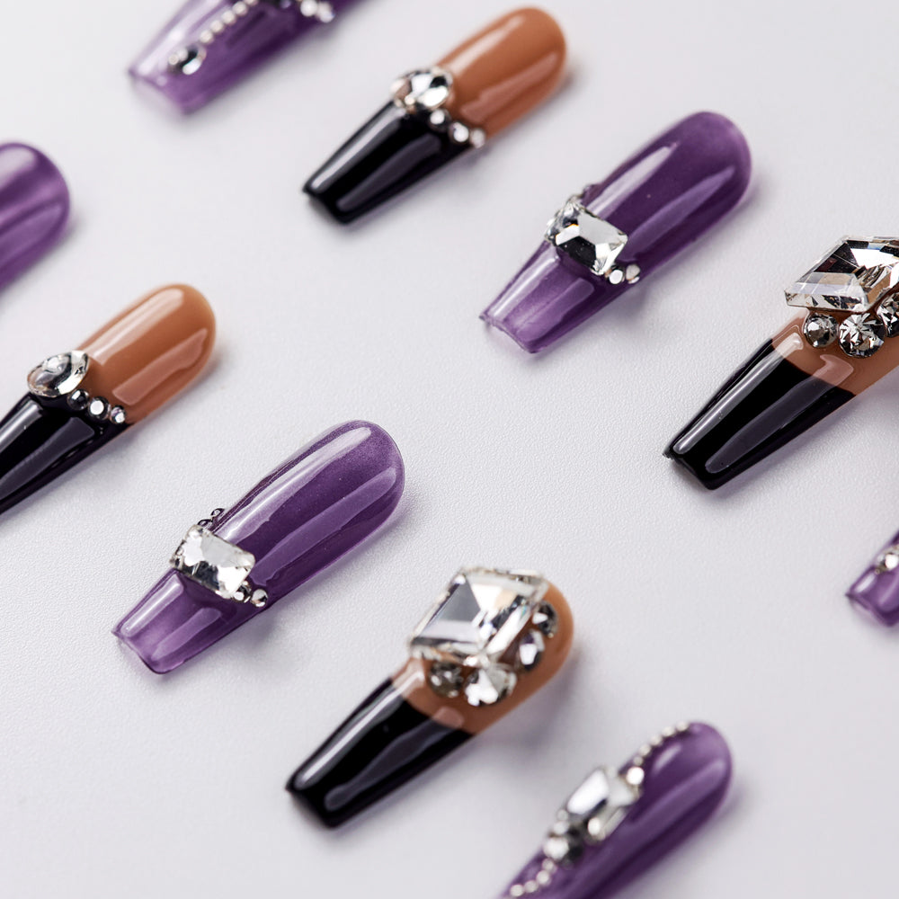 Close-up of Transcendent Violet Long Press-On Nails - Handcrafted with Durable & Elegant Design