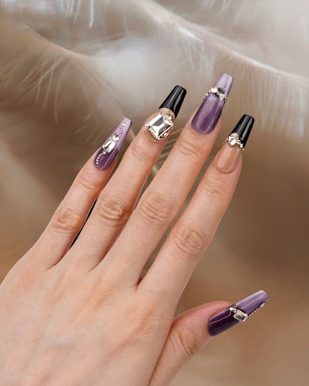 Sparkle Grace Transcendent Violet Long Press-On Nails - Luxury, Handcrafted & Reusable Design