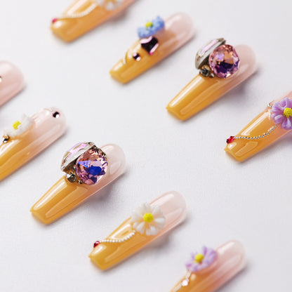 Close-up of Flora Palace Juicy Garden Long Press-On Nails – Reusable and Durable Fake Nails with Fresh Garden-Inspired Design