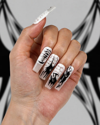 Model showcasing Modern Spice Break the Darkness Extra Long Press-On Nails – Handcrafted Fake Nails for Bold, Dramatic Look