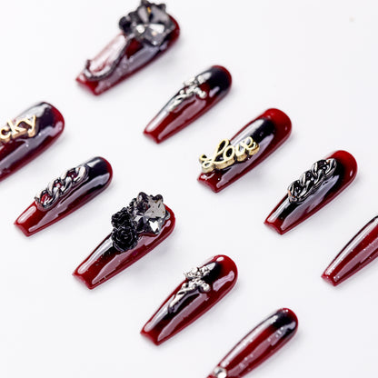 Close-up of Lucky Loli Extra Long Press-On Nails - Handcrafted with Durable & Elegant Design