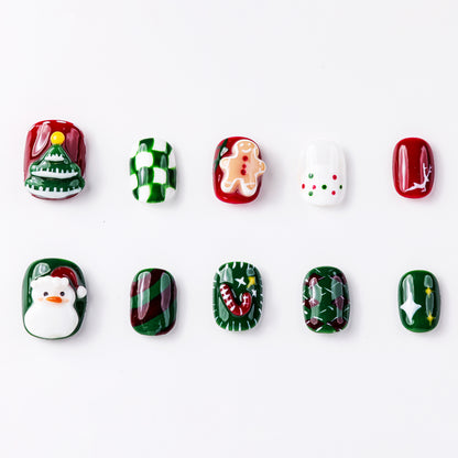 Oh Santa Natural Press-On Nails – Handcrafted, Durable Fake Nails with Festive Holiday Design