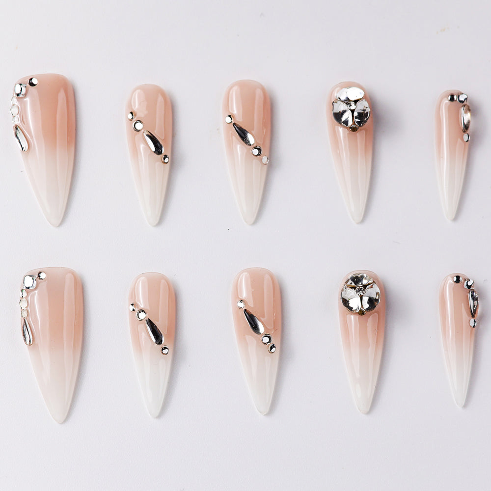 Sparkle Grace Moonstone Long Press-On Nails - Handcrafted, Reusable & Durable Luxury Press-On Nails