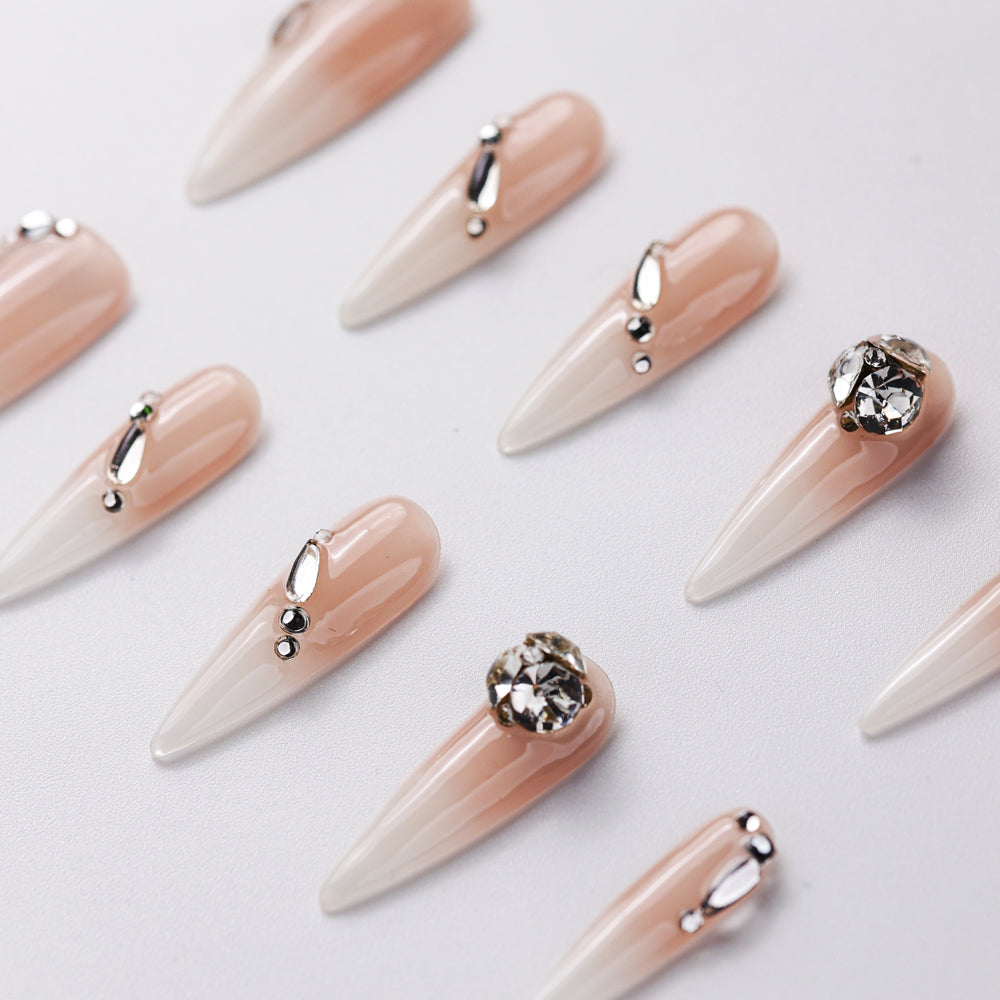 Close-up of Moonstone Long Press-On Nails - Handcrafted with Durable & Elegant Design