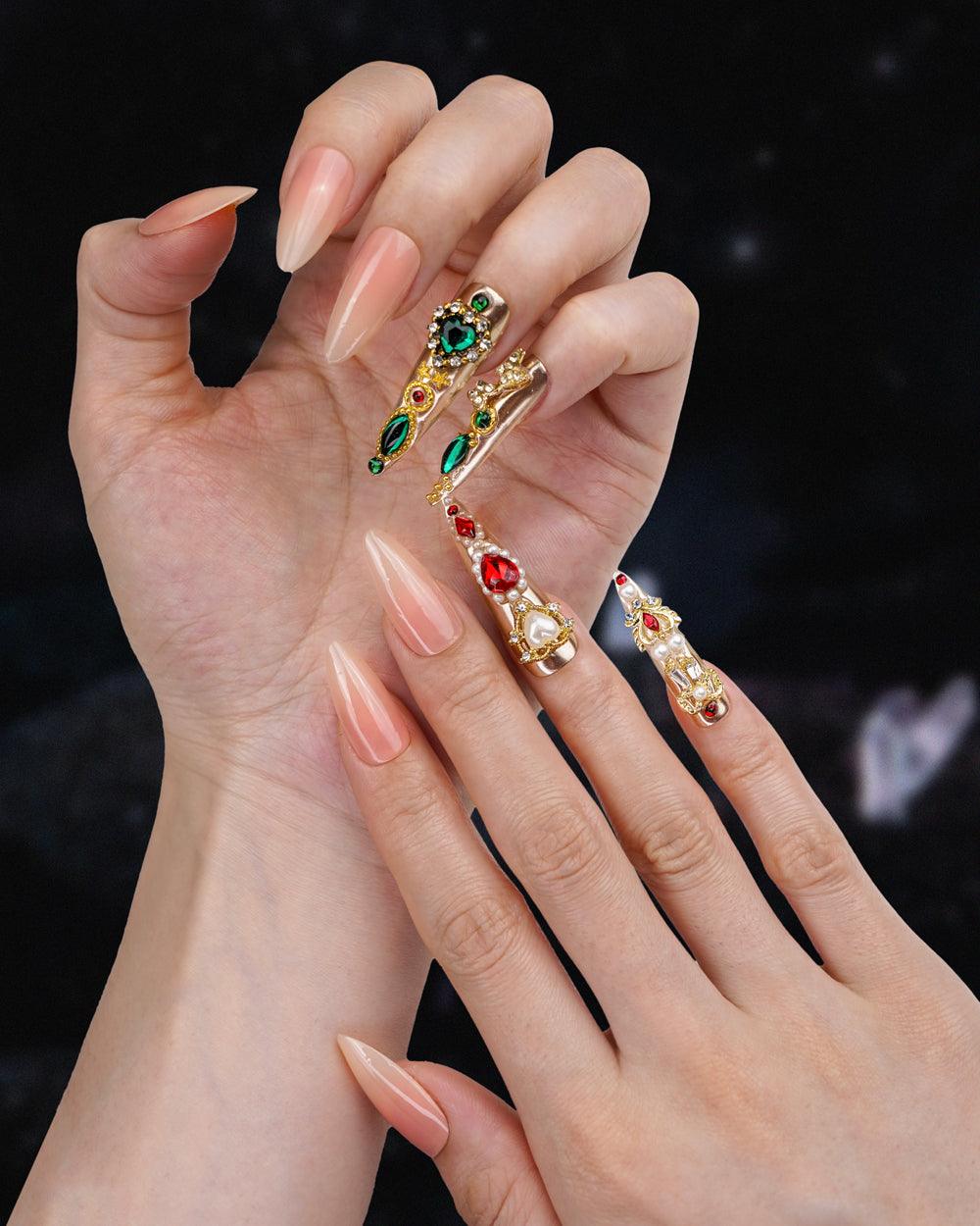 Hand model wearing Versailles Palace Moment Super Long Press-On Nails - Fashionable, Reusable & Durable