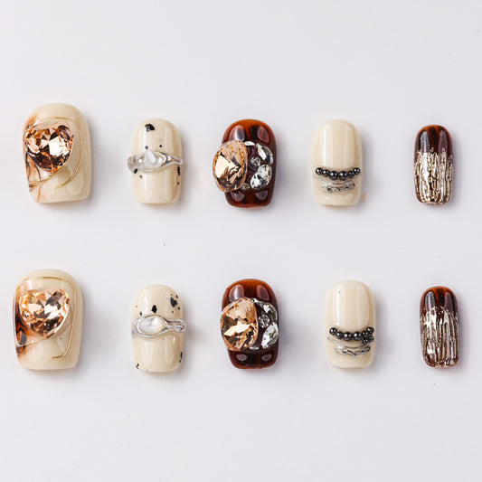 Tokyo Museum Caramel Crush Natural Press-On Nails - Handcrafted, Reusable & Durable Luxury Press-On Nails