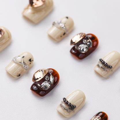 Close-up of Caramel Crush Natural Press-On Nails - Handcrafted with Durable & Elegant Design