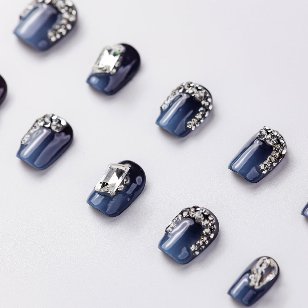 Close-up of Stary Night Natural Press-On Nails - Handcrafted with Durable & Elegant Design