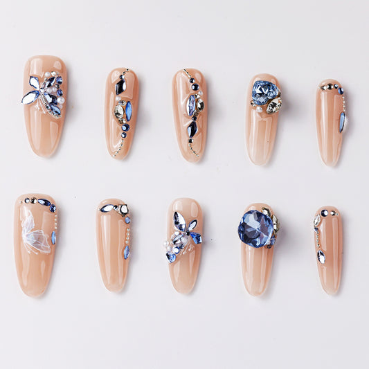 Sapphire Butterfly Press-On Nails - Handcrafted, Reusable & Durable Luxury Press-On Nails