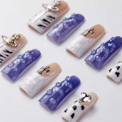 Side View of Paw Pal Zepard Long Press-On Nails | Close-up Detail of Handcrafted Fake Nails for Women