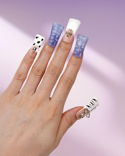 Model Side View with Paw Pal Zepard Long Press-On Nails | Elegant Fake Nails for Women