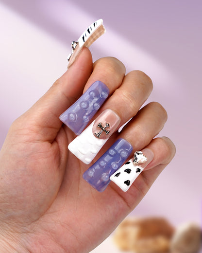 Model Wearing Paw Pal Zepard Long Press-On Nails | Stylish and Durable Fake Nails for Women