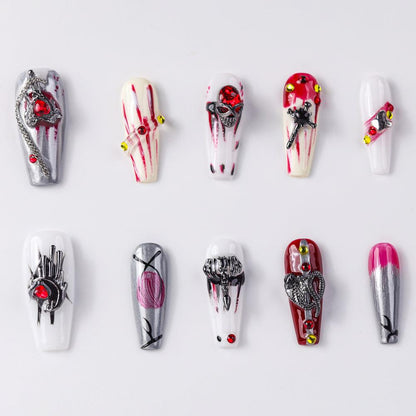 Seasonal Special Blood Moon Extra Long Press-On Nails – Handcrafted Durable Fake Nails for Bold Look