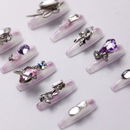 Close-up of Enchanting Extra Long Press-On Nails - Handcrafted with Durable & Elegant Design