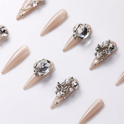 Close-up of The Royal Gem Extra Long Press-On Nails - Handcrafted with Durable & Elegant Design