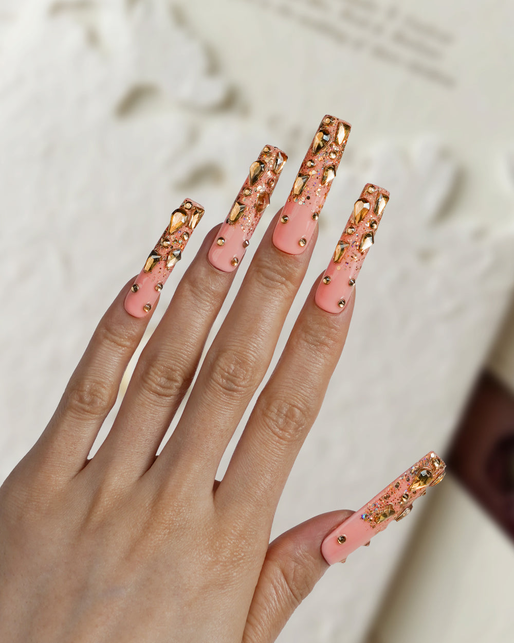 Detailed view of Modern Spice Golden Tears Super Long Press-On Nails – Handcrafted, Durable Fake Nails with Gold Detailing