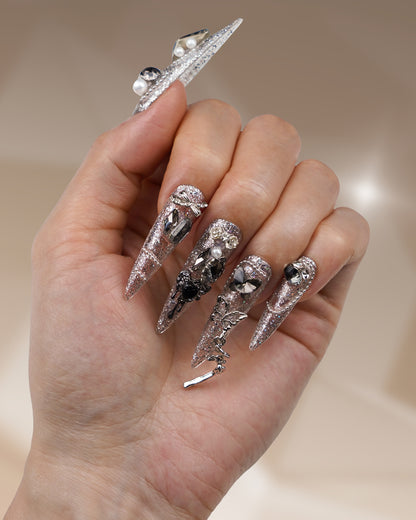 Hand model wearing Versailles The Endless Ball Extra Long Press-On Nails - Stylish, Reusable & Durable