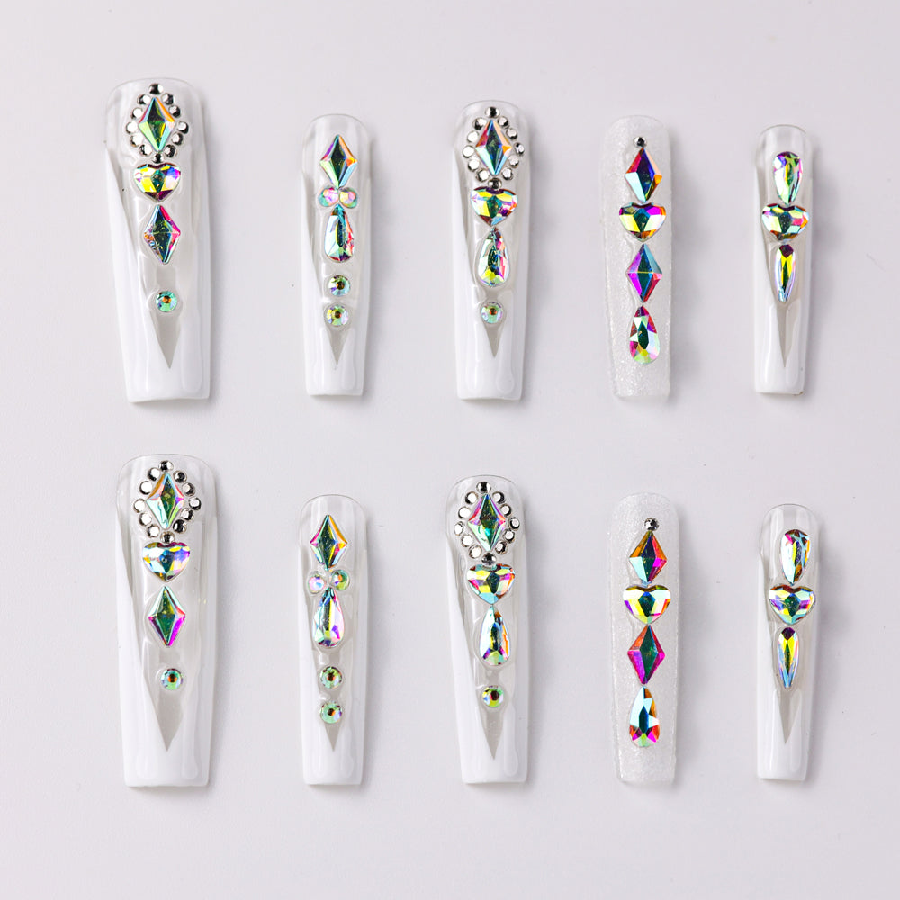 Sparkle Grace Iridescent Super Long Press-On Nails - Handcrafted, Reusable & Durable Luxury Press-On Nails