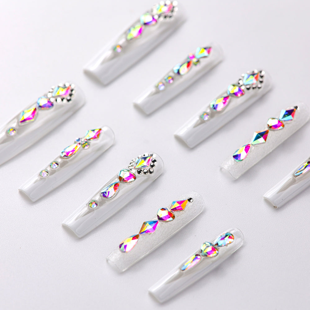 Close-up of Iridescent Super Long Press-On Nails - Handcrafted with Durable & Elegant Design