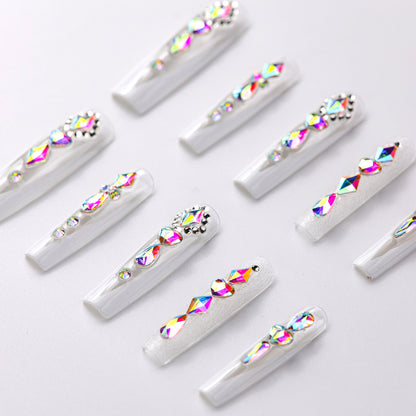 Close-up of Iridescent Super Long Press-On Nails - Handcrafted with Durable & Elegant Design