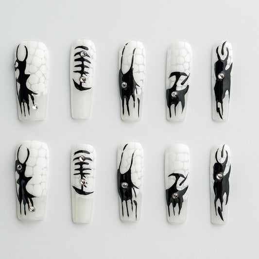 Modern Spice Break the Darkness Extra Long Press-On Nails – Handcrafted Durable Fake Nails with Bold, Dark Design